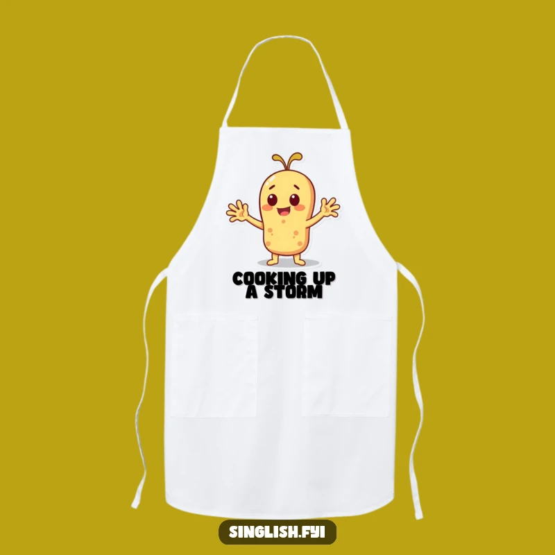 Funny Roti Apron: Cheerful Fanning Character Chef Kitchen Gift