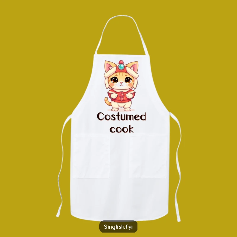 Funny Bewildered Cat Lion Dance Apron - Kitchen Humor for Pet Lovers