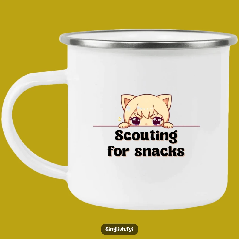 Funny Peeking Character Camping Mug - Adventure with Mischief
