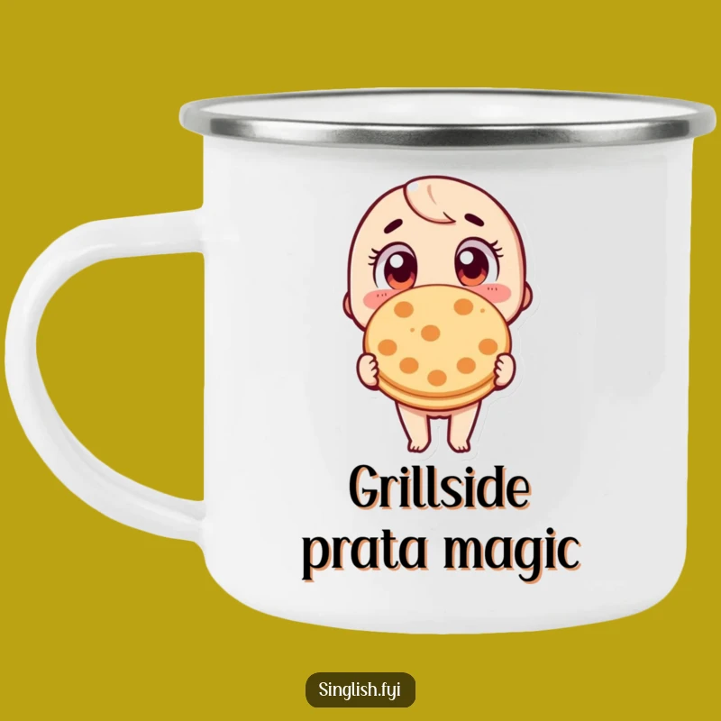 Funny Wide-Eyed Roti Prata Camping Mug: Durable and Hilarious Outdoor Drinkware
