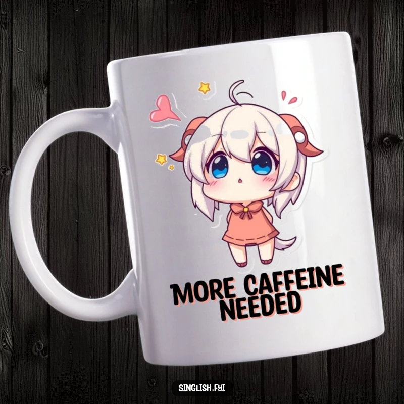 Funny Mug: A character looks up with wonder and excitement, full of curiosity. Ideal funny gift.