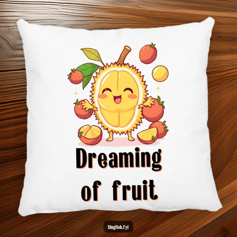 Funny Durian Pillow: A plush cushion of a smiling fruit juggling, offering funny comfort and tropical charm, great funny gift.