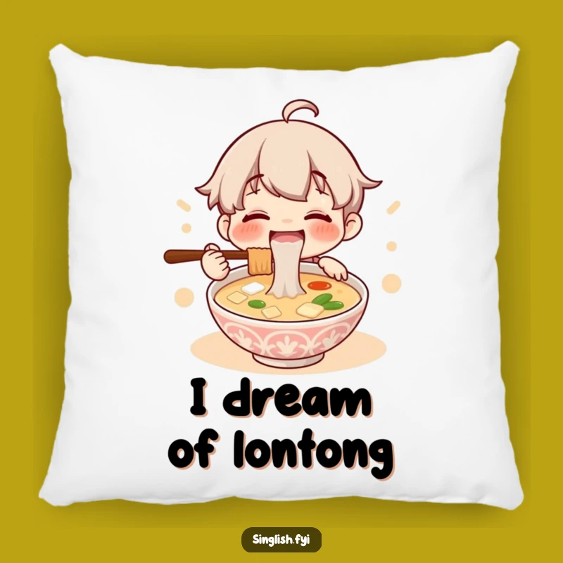 Funny Lontong Soup Pillow: Cute Character Slurping Noodles, Comfy and Hilarious Decor Gift