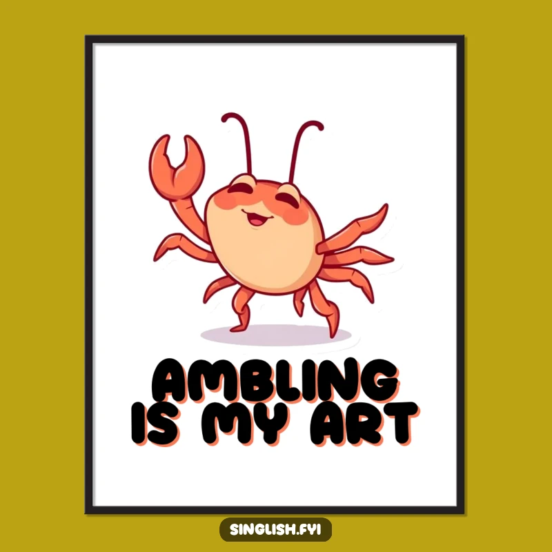 Funny Chilli Crab Digital Art: Giggling Character Crab Walk Print, Instant Humor Gift!