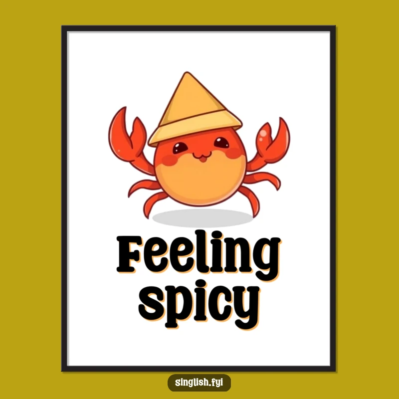 Funny Chili Crab Digital Art - Mischievous Hat Print, Instant Spicy Decor