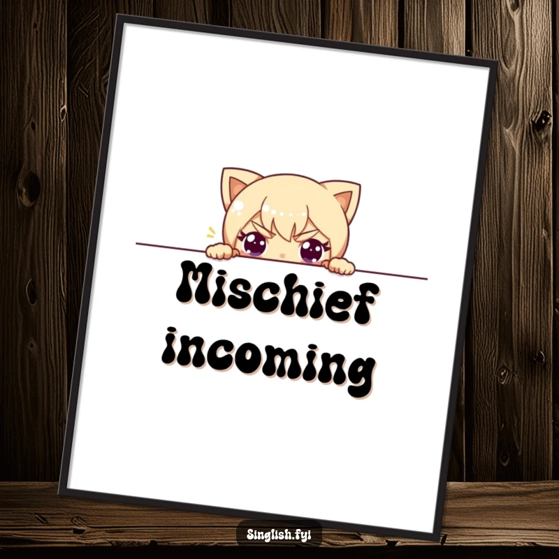 Funny digital art print of a character peeking with a mischievous expression, offering instant humorous wall decor.