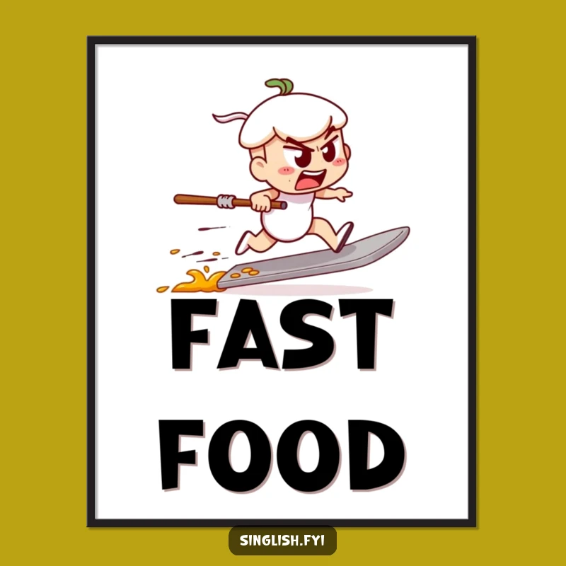 Funny Char Kway Teow Poster - Speed Race Art Print, Quirky Food Funny Gift