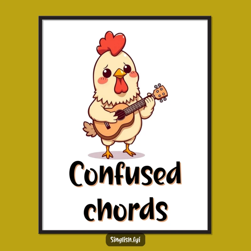 Funny Chicken Skewer Poster - Confused Ukulele Art Print, Whimsical Funny Gift