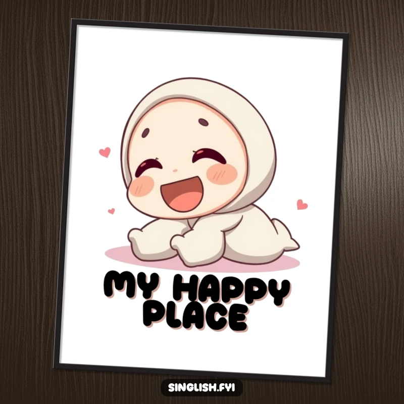 Funny poster art of a character losing it with laughter on the ground, radiating pure, humorous happiness.