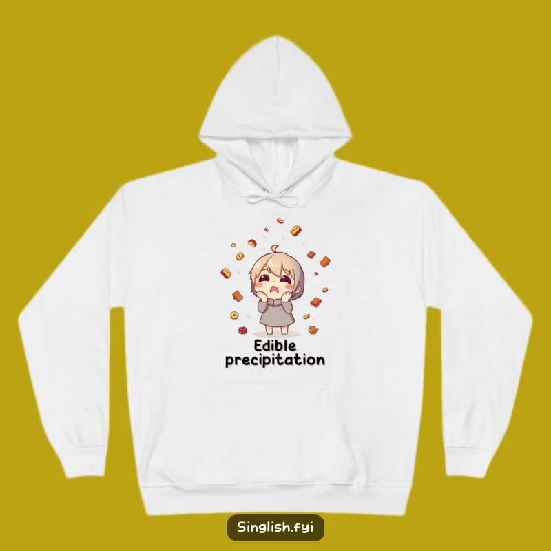 Funny Food Rain Character Hoodie - Cozy Surprised Eater Sweatshirt - Awesome Funny Gift for Fun Lovers