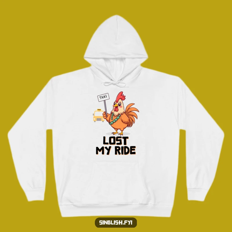 Funny Confused Rooster Taxi Hoodie - Cozy Humor for Bird Lovers