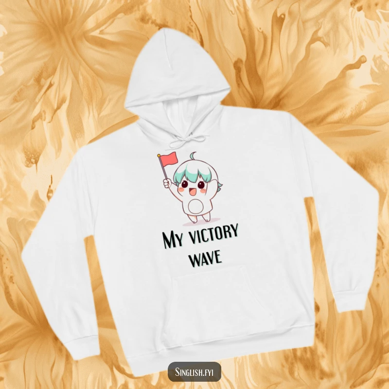 Funny Waving Flag Hoodie: A comfortable hoodie featuring a character enthusiastically waving a small flag, embodying excitement and team spirit.