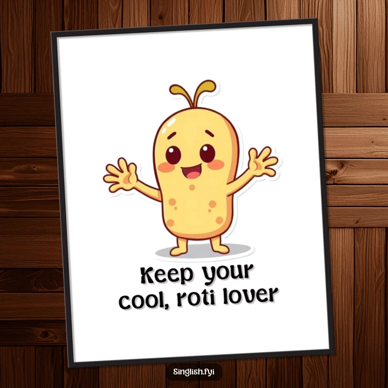 Funny Free Printable Wall Art: Cheerful roti character fanning itself, depicting a humorous struggle with the heat.