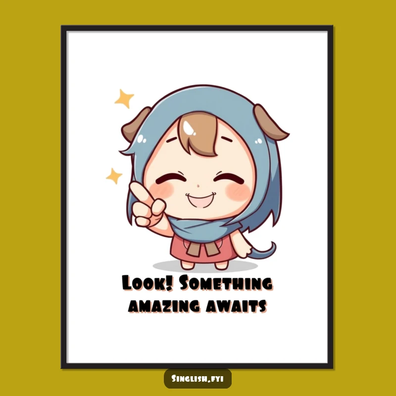 Free Printable Wall Art: Playful Pointing Character with a Grin, Funny Decor