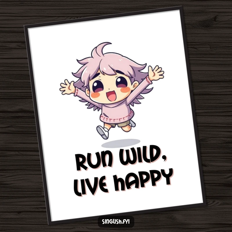 Funny Free Printable Wall Art: A character in mid-stride, arms flailing in exaggerated, boundless excitement.