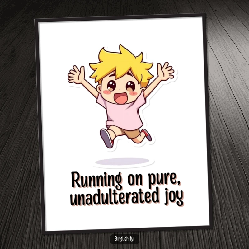 Funny Free Printable Wall Art: A character running with arms flailing, symbolizing pure, uninhibited joy and energy.