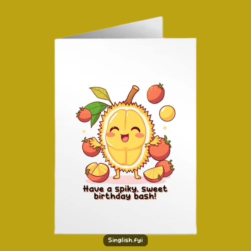 Free Printable Birthday Durian Card: Cheerful Fruit Juggling Downloadable Gift