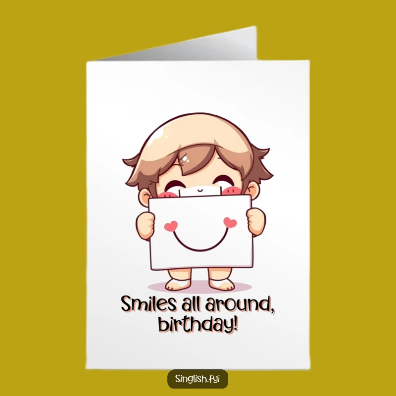 Free Printable Birthday Card: Grinning Smiley Face Character, Cheerful Downloadable Gift