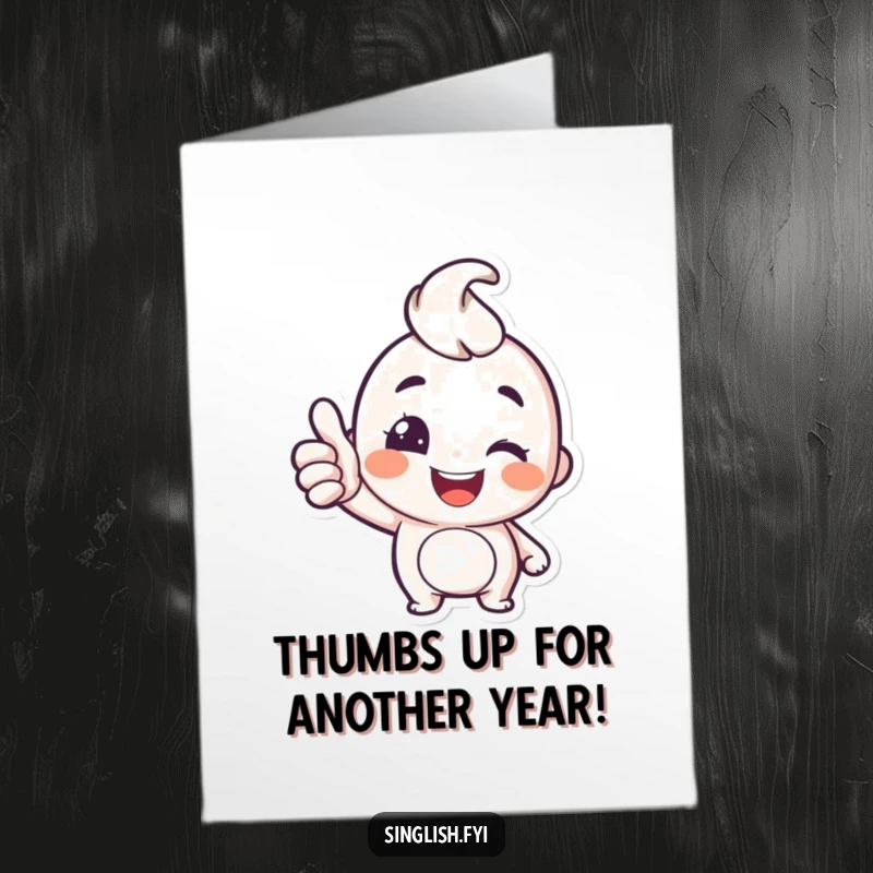 Funny Free Printable Birthday Card: A happy character gives a thumbs up and a playful wink, a perfect DIY gift.