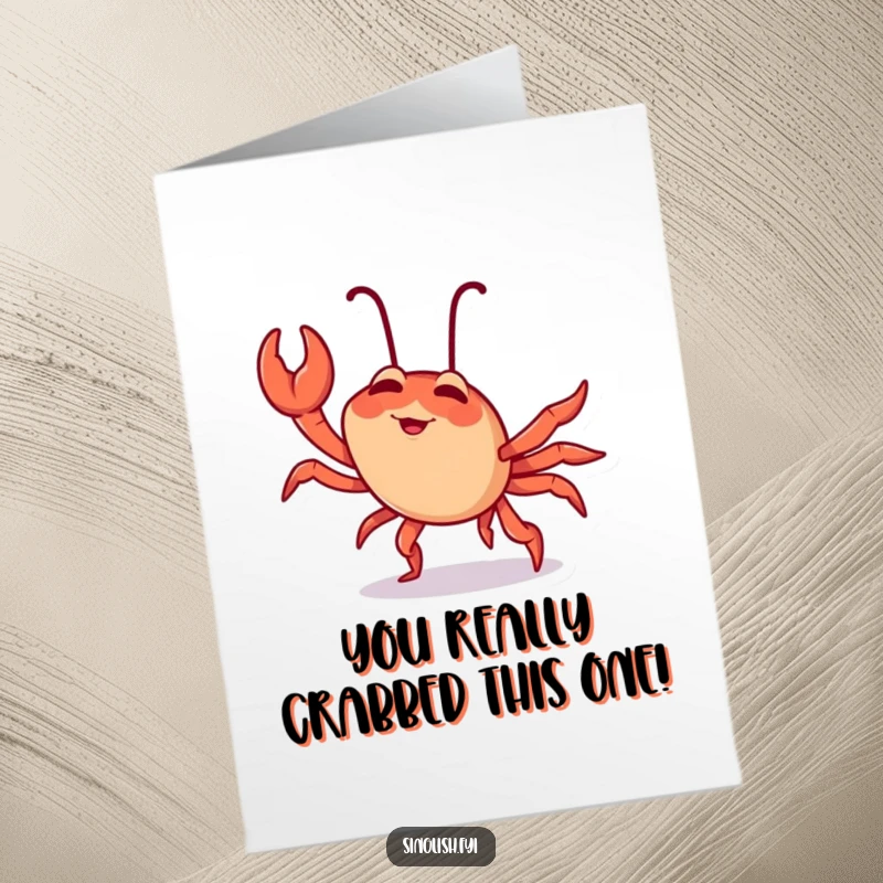 Funny Free Printable Congratulations Card: Giggling chilli crab doing a sideways crab walk, celebrating your success.