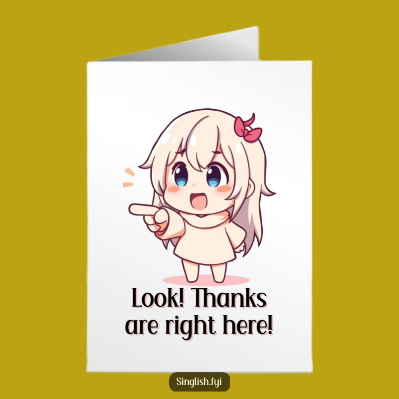 Free Printable Thank You Card: Pointing Character Expresses Joyful Gratitude