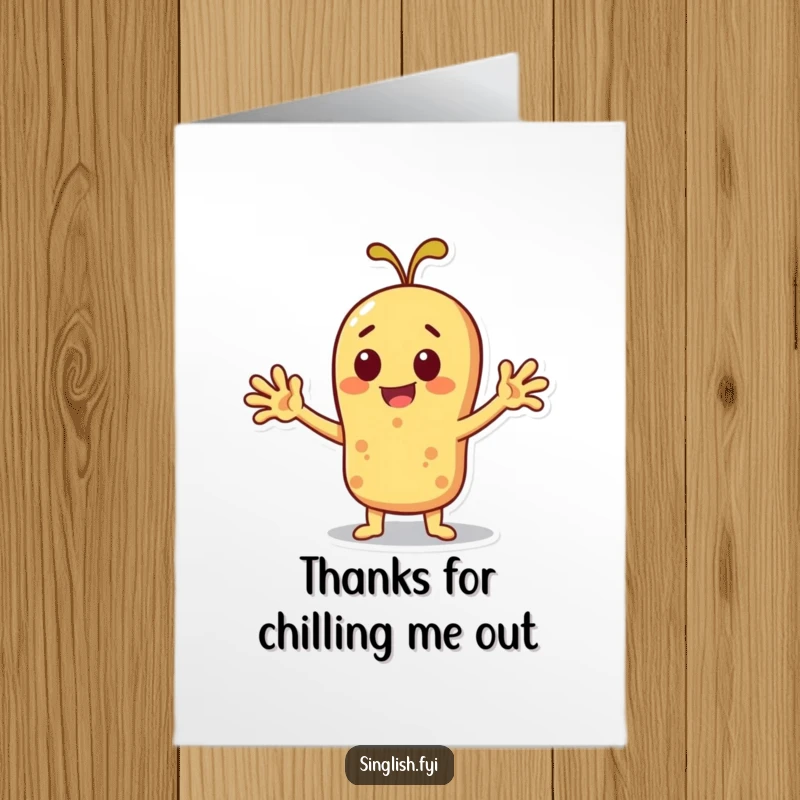 Funny Free Printable Thank You Card: Cheerful roti character fanning itself, humorously expressing thanks with a cool gesture.