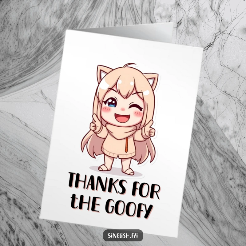 Funny Free Printable Thank You Card: Character striking a goofy pose with a big smile, a humorous way to say thanks.