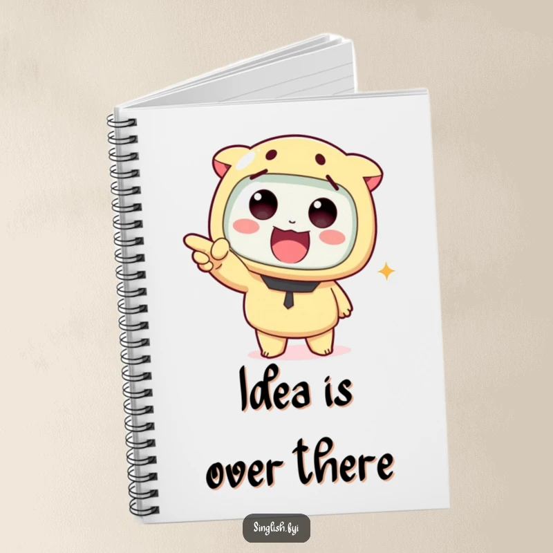 Funny notebook featuring a cute character pointing the way, perfect for writing notes, ideas, or jokes with a humorous flair.