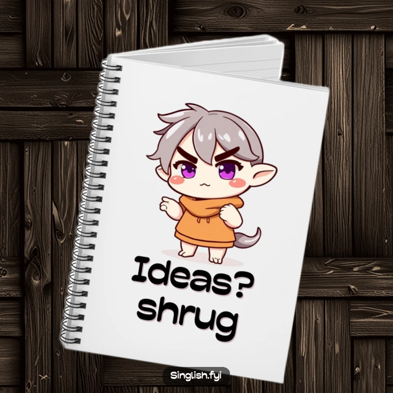 Funny Notebook: A character shrugs with a raised eyebrow, perfect for jotting down notes with a humorous, unbothered vibe.