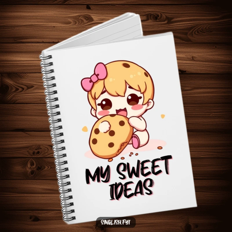 Funny Cookie Muncher Notebook: Cute character happily munching a cookie with falling crumbs, perfect for notes and journaling with a tasty twist.