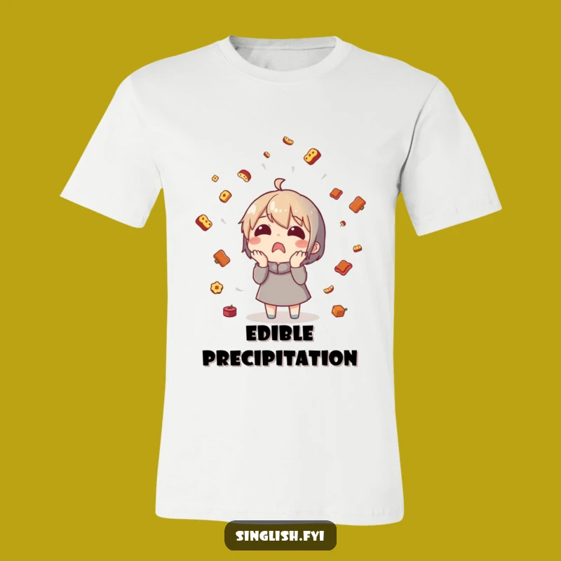 Funny Food Rain Character T-Shirt - Surprised Eater Tee - Great Funny Gift for Foodies