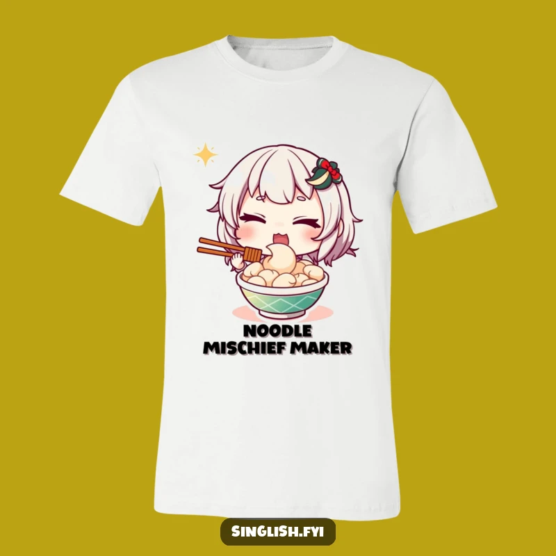 Funny Mee Goreng Wink T-Shirt: Playful Character with Noodles, Hilarious Gift Idea