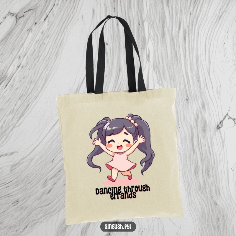Funny Tote Bag: A character dances energetically with a carefree expression, a humorous and practical accessory for the joyful.
